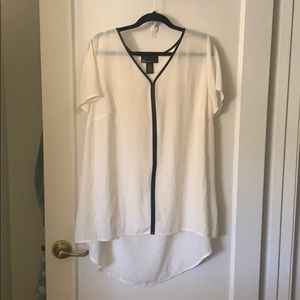 Short sleeve cream top with w/black faux leather